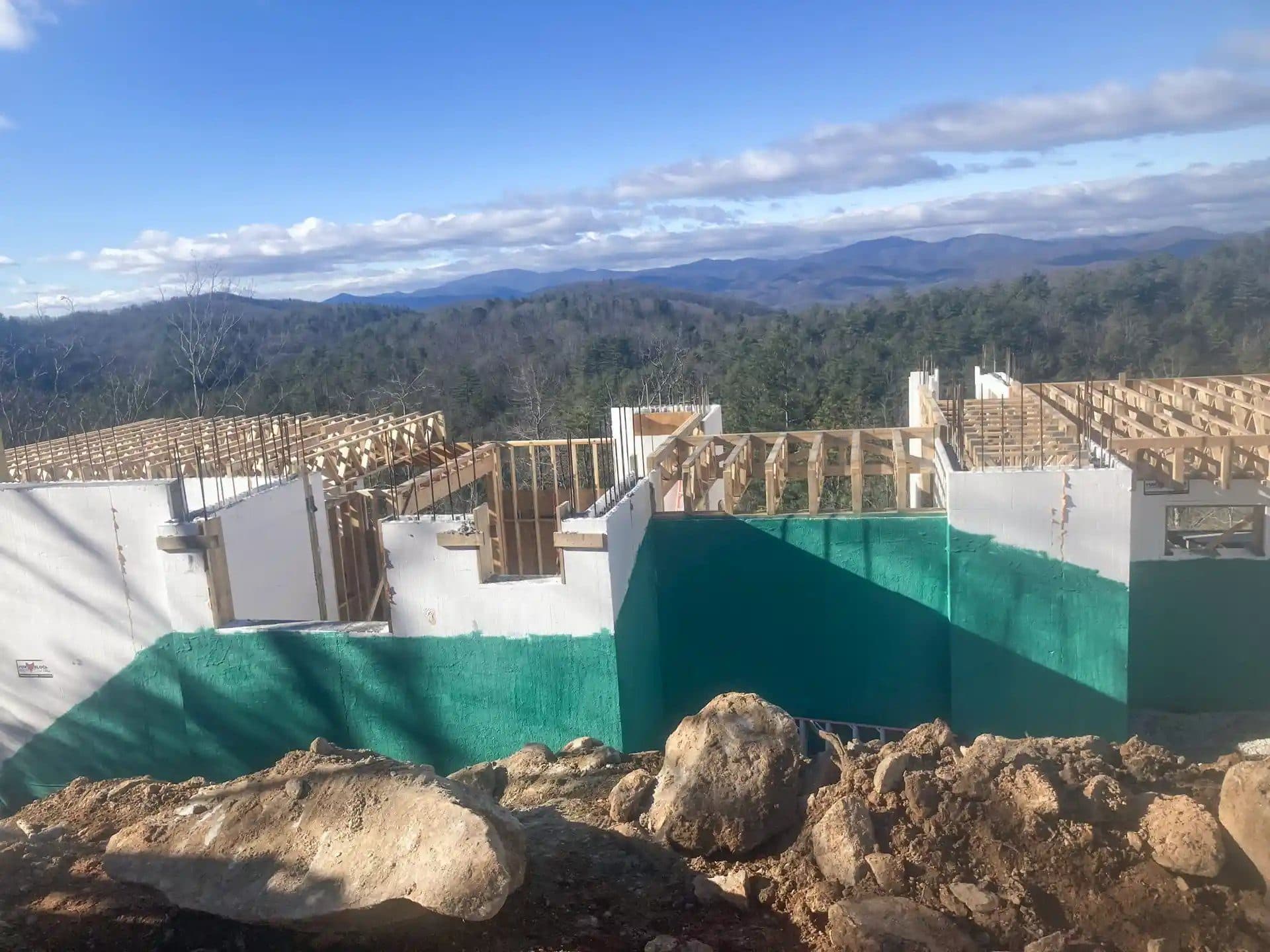 Rub-R-Wall on ICF walls with wood framing above